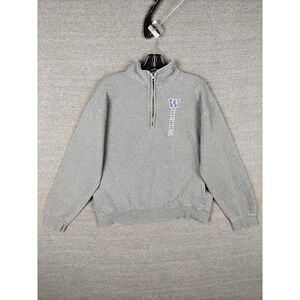 Huskies Mens Medium Sweatshirt Gray 1/4 Zip Gear UW Fleece Cotton College Casual